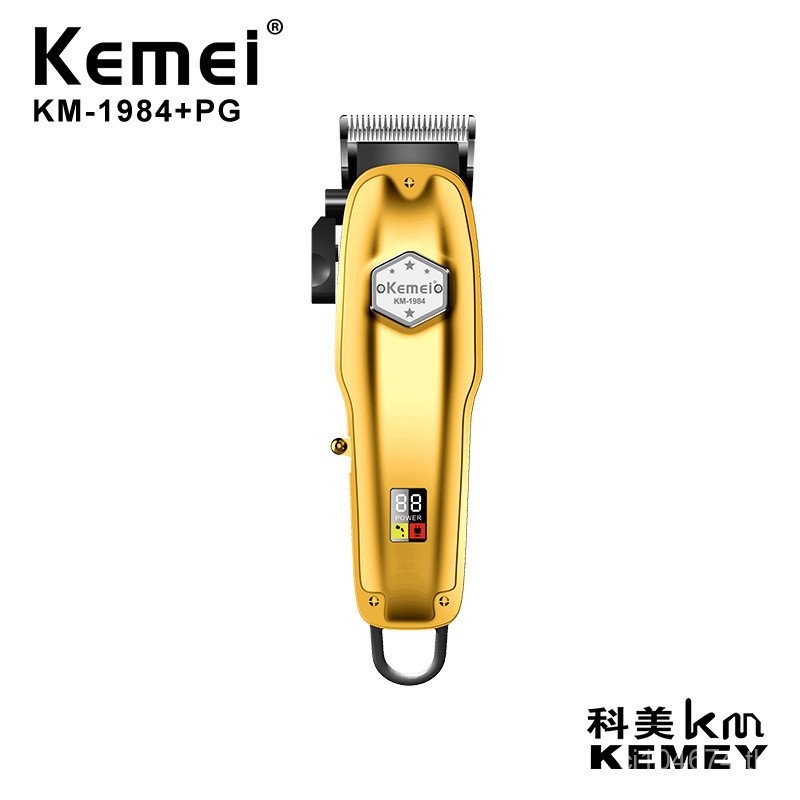 ใบมีดจอแสดงผล PG + Body Hair Clipper KM-1984 LCD ชาร์จ USB เหล็กคาร์บอนโลหะ Kemei LCD R9HI