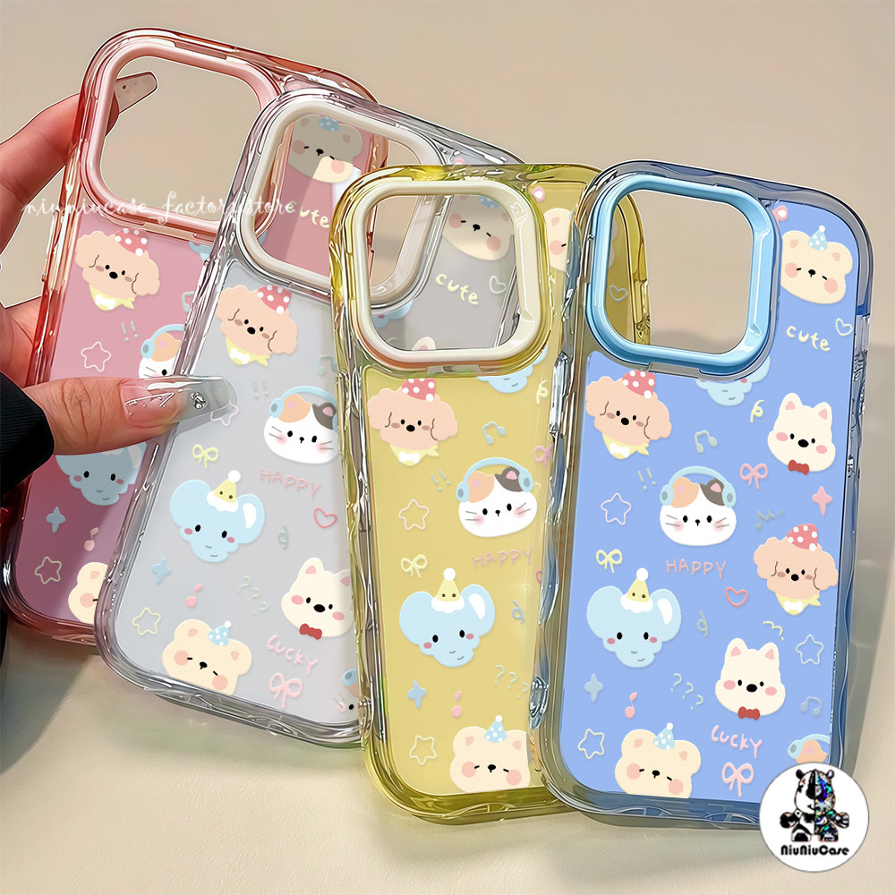 สําหรับ เคสไอโฟน13 สัตว์น่ารัก For iPhone 16 15 14 13 12 11 17 Pro Max 15 16Plus เคสโทรศัพท์ Insสี Jelly shell Soft Case