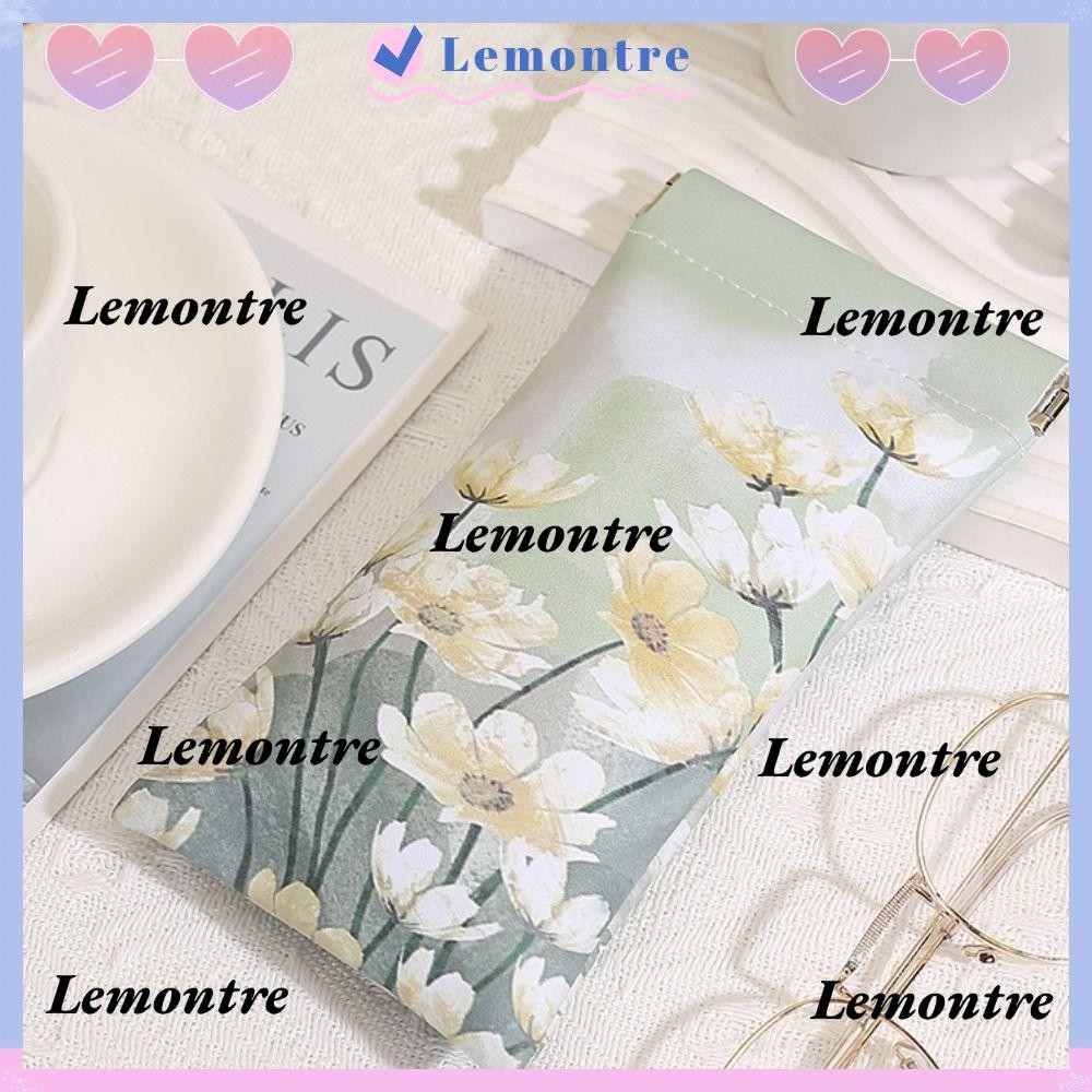 LEMONTRE Sun Glasses , Oil Painting PU Leather Glasses Storage Bag, Aesthetic Automatic Closed Porta