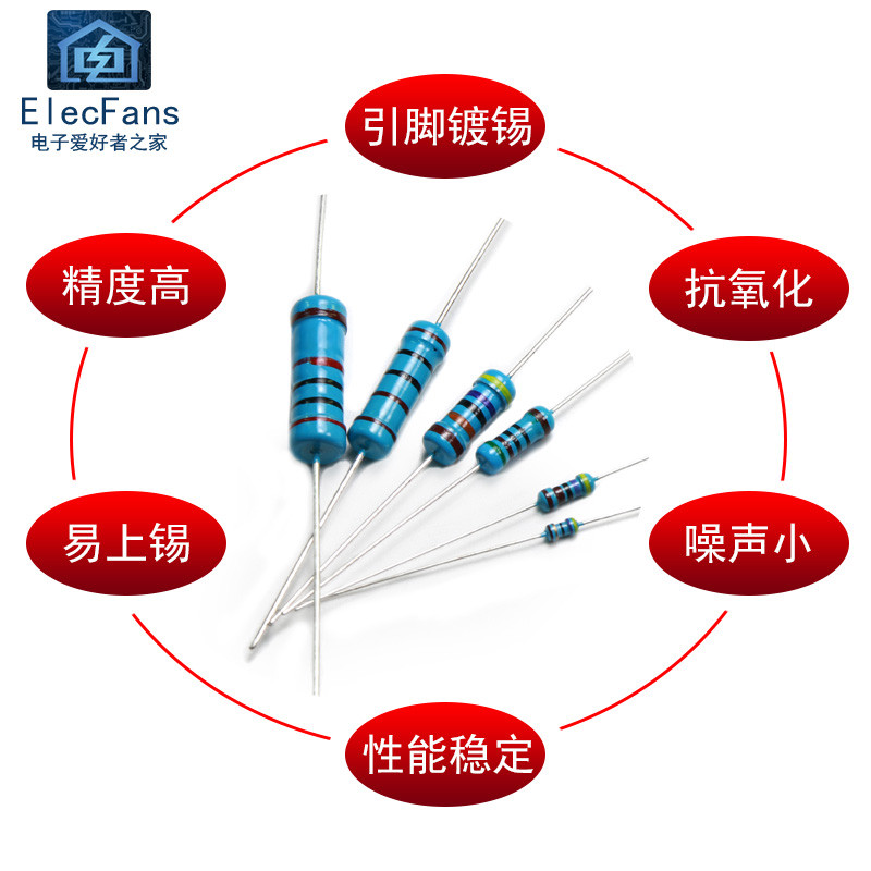 ((50 ชิ้น) 1/2W ฟิล์มโลหะแหวนห้าสีตัวต้านทานความแม่นยํา 0.5W 10Euros R/1K/10K/100K Precision 1%