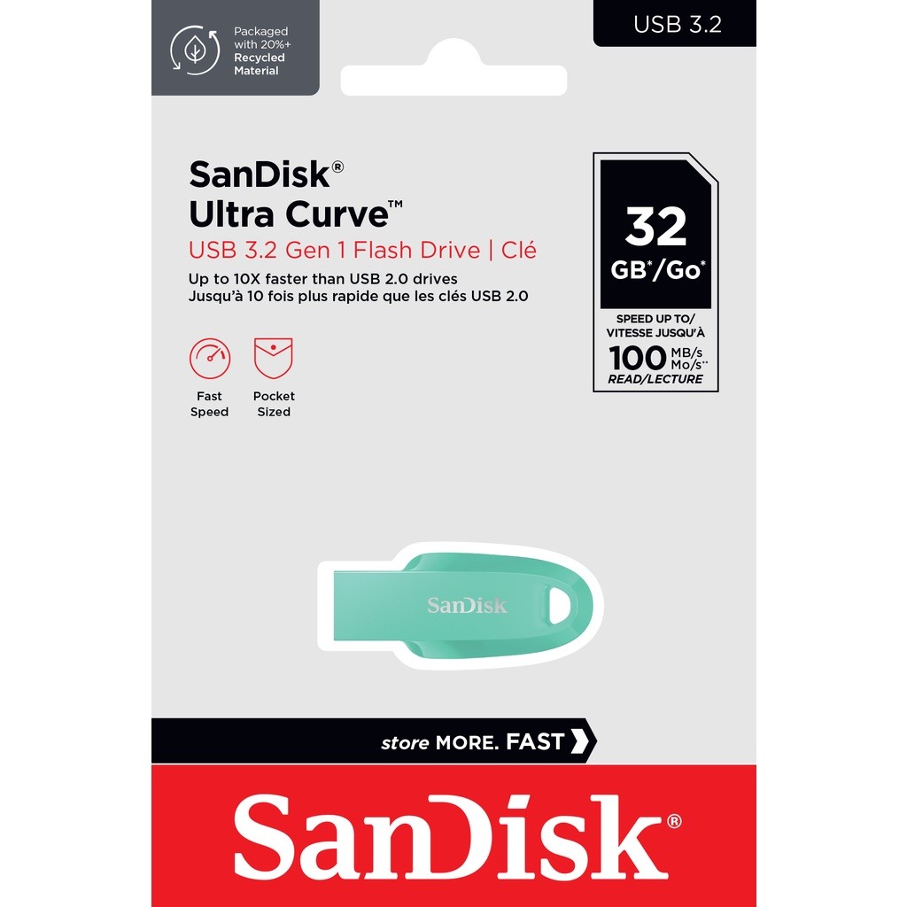 SanDisk Ultra Curve USB 3.2 Gen 1 Flash Drive, CZ550 32GB, USB3.0, Green, compact design,  ประกัน Sy
