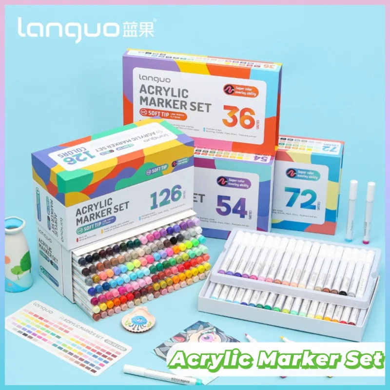 Languo Soft Head Stackable Acrylic Marker กล่องของขวัญ 36/126 สีนักเรียนศิลปะชุดปากกาปากกาสีน้ํา