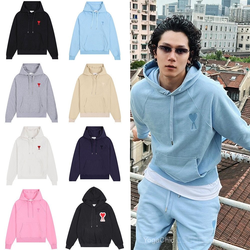 new ami ความรัก เสื้อกันหนาว  Paris แขนยาว Hooded สำหรับทั้งผู้ชายและผู้หญิง ออกแบบด้วยหัวใจเล็กๆ บน