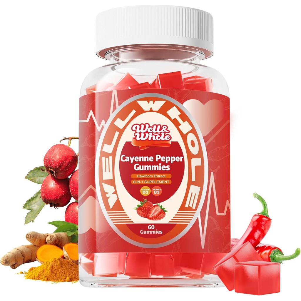 Cayenne Pepper Extract Gummies, Cayenne Pepper Supplement with Hawthorn, CoQ10, Turmeric