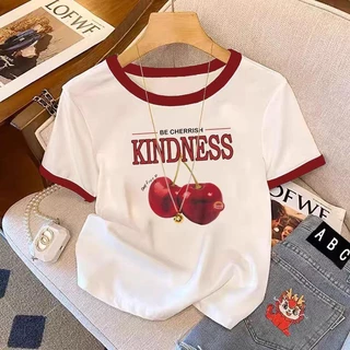 ผู้หญิงคอกลมแขนสั้นเสื้อยืดมีให้เลือกหลากหลายขนาดพิมพ์ลายสาวฮอตสุดชิคเสื้อยืดแขนสั้นเสื้อลายเชอรี่เสื้อครอปกําลังฮิต สาว