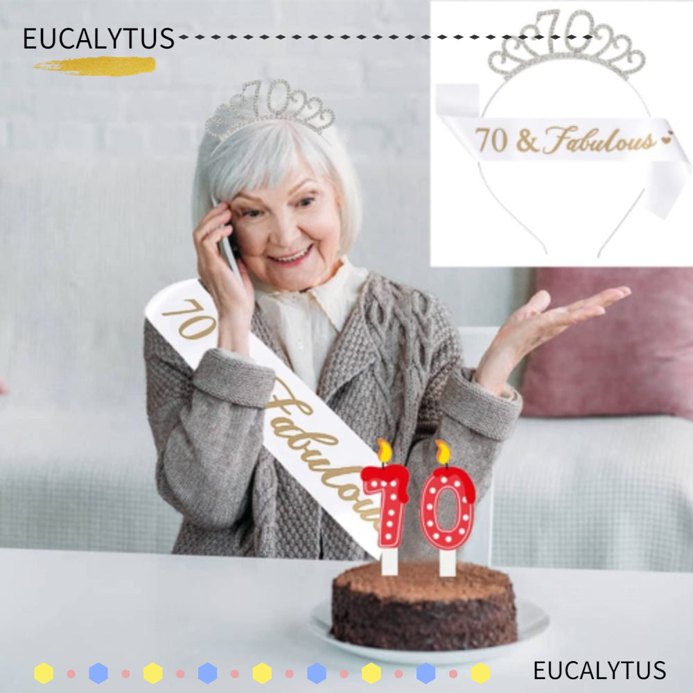 EUCALYTUSTH 70th Birthday Sash Scarf Silver Queen Crystal Crown