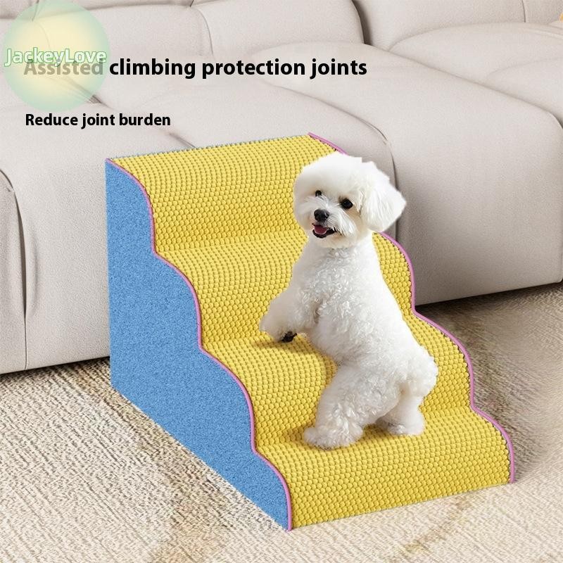 JackeyLovezz 3/4 ชั้นสุนัขบันไดบันไดหน่วยความจําโฟมฟองน้ําสุนัขโซฟาถอดออกและล้างทําความสะอาดได้แบบพกพาการฝึกอบรมสัตว์เลี้ยง Ramp บันไดอุปกรณ์สัตว์เลี้ยง TH