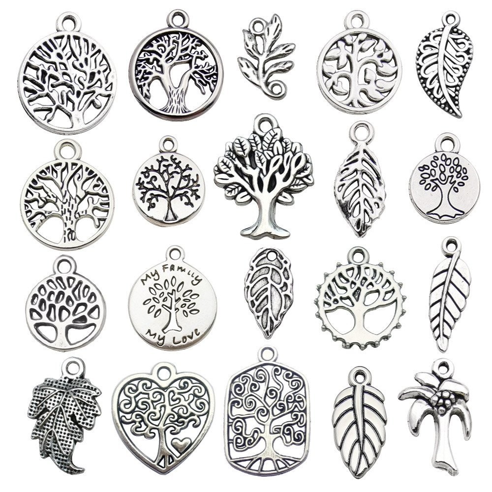 เงินโบราณใบ Tree of Life Series จี้ diy สร้อยข้อมือลูกปัดสร้อยคอเครื่องประดับทําเครื่องประดับอุปกรณ์