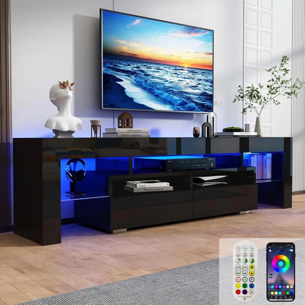 อินเทรนด์ 63in Tv Stand 65/70 นิ้ว Tv,modern Led Tv Stand ห้องนั่งเล่น,ขาตั้งสีดํา,high Gloss Entert