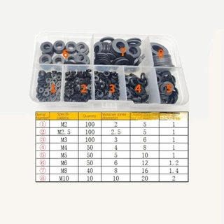 จัดส่งจากประเทศไทยSOOF 500 ชิ้น Plane Spacer, 8 ขนาด M2-M10 เครื่องซักผ้าไนลอน, ซีล O แหวน Assortment Kit สีดําสีขาวแบนปะเก็นฉนวนแหวน