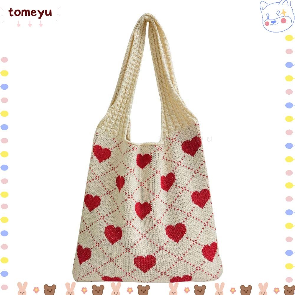 TOMEYU โครเชต์ Tote Bag, Heart Pattern Fairy Grunge Aesthetic โครเชต์กระเป๋า, ฤดูร้อนความจุขนาดใหญ่ส
