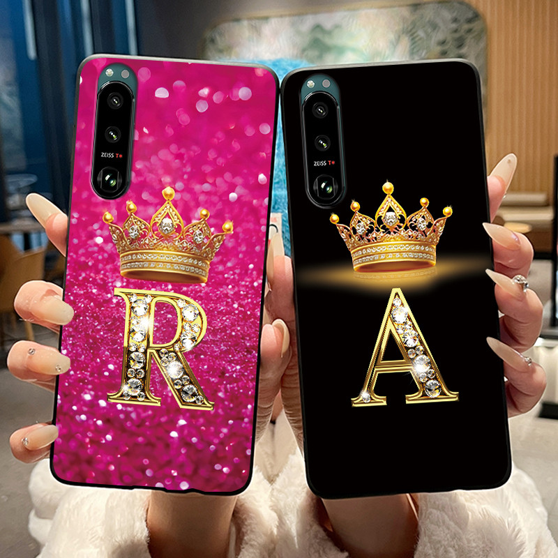 เคสโทรศัพท์สําหรับ Sony Xperia 5 III Jelly แฟชั่นมงกุฎจดหมายเริ่มต้นคู่กันกระแทกสําหรับ Sony Xperia 