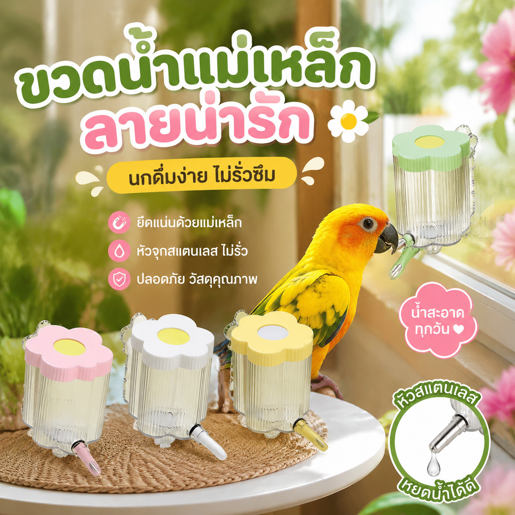 เครื่องป้อนน้ํานก ขวดน้ํานกแบบแขวนได้โปร่งใส ระบบน้ำอัตโนมัติเมื่อนกเขี่ยหัวเข็ม สําหรับกรงนก