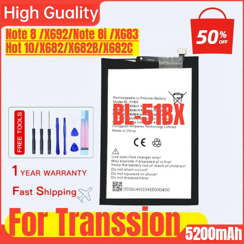 BL-51BX สําหรับ TECNO Transsion Note 8 /X692/Note 8i /X683/Hot 10/X682/X682B/X682C โทรศัพท์มือถือเปล