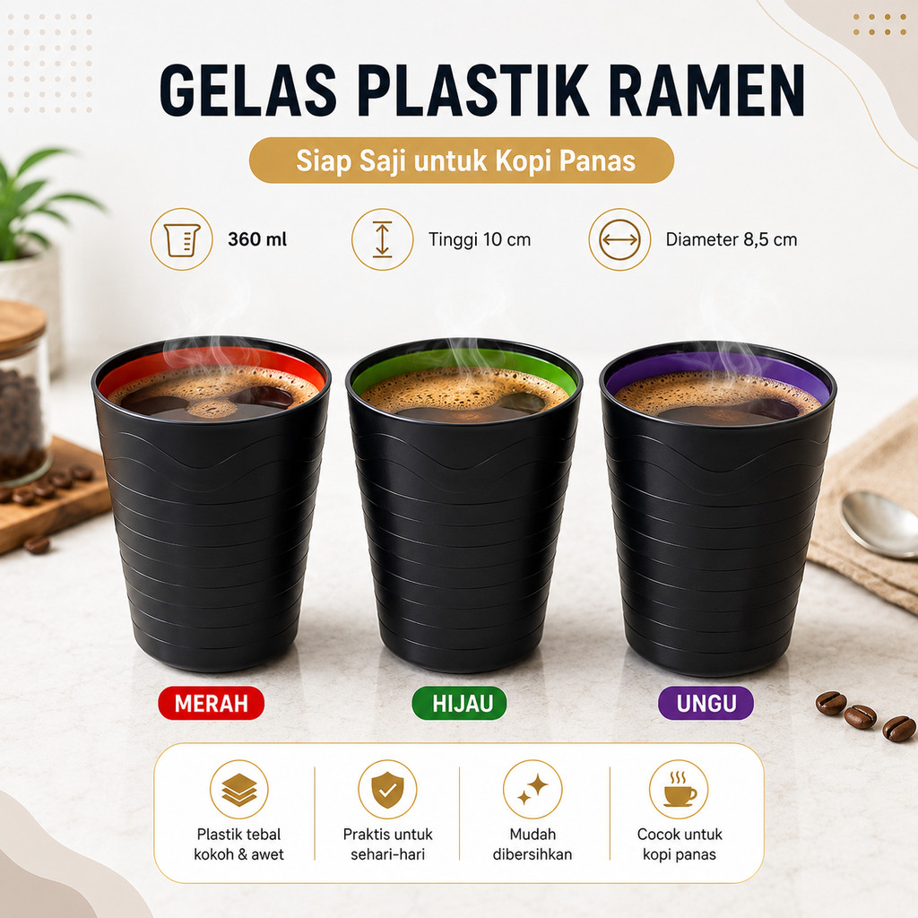 12 ชิ้น Ramen แก้วน้ําขนาด 360ml แก้วพลาสติกทนความร้อนชากาแฟแว่นตาธรรมดา BC853