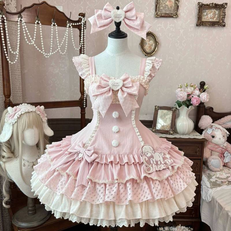 Kefeng Yizhi แกะ JSK/Halter คอ Double-Shaped สีชมพู LO กระโปรง lolita เจ้าหญิง Pettiskirt Y2660991