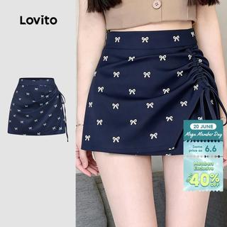 Lovito Women Casual Shorts Bow Drawstring Fake 2in1 Spring/summer Shorts L190ED055