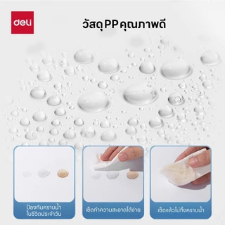 แฟ้มใส่เอกสาร A4 สีใส Deli รุ่น F712 วัสดุ PP คุณภาพดี กันน้ำ เช็ดทำความสะอาดง่าย ขอบซีลแน่น
