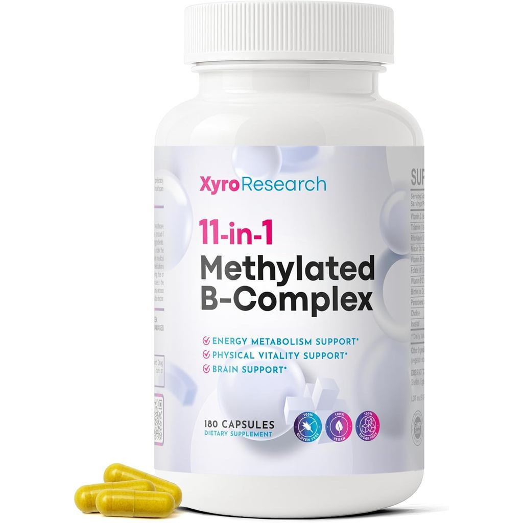 Methylated B-Complex Vitamins - Complete Bioactive Methyl B-Vitamins B12 B6 B9 5-MTHF for Energy Hea