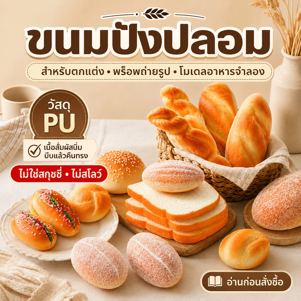 ขนมปังปลอม โมเดลขนมปังปลอม ขนาดเท่าขนมจริง สัมผัสนิ่ม มีกลิ่นหอม ตกแต่งร้าน พร็อพถ่ายรูป โมเดลเสมือนจริง ไม่ใช่สกุชชี่