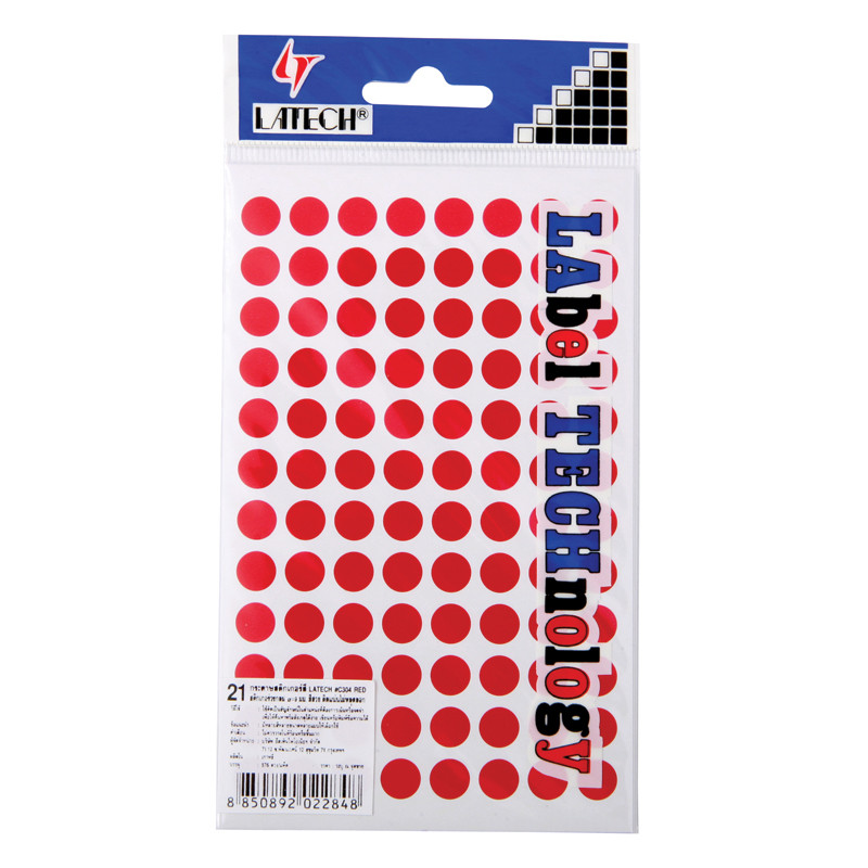 LATECH สติกเกอร์กระดาษสี รุ่น C-304 สีแดง ขนาด 9 มม.
