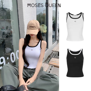 MOSESQUEEN เสื้อมินิแบนด์eauปักสีตัดกันสวมเสื้อแขนกุดด้านในเข้ารูป #63783
