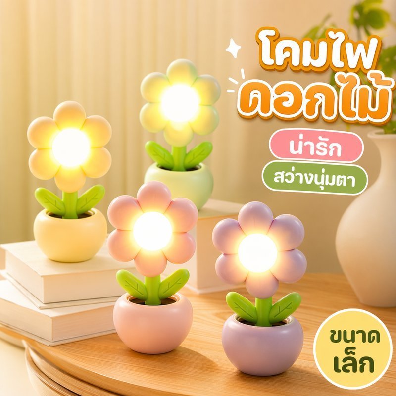 โคมไฟตั้งโต๊ะ ดอกไม้ ไฟกลางคืน ปรับได้ 360 องศา ขนาดเล็ก ไฟตกแต่งห้อง ไฟหัวเตียง ของขวัญ
