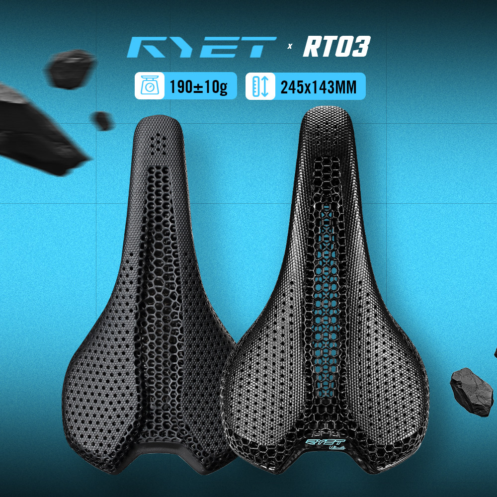 อานจักรยาน RYET Ultimate Comfort 3D ออกแบบเป็นคาร์บอนไฟเบอร์แบบโปร่ง หนักเพียง 175g มีช่องระบายอากาศและราง 7x9 ใช้งานได้ทั้งจักรยานเสือภูเขาและถนน