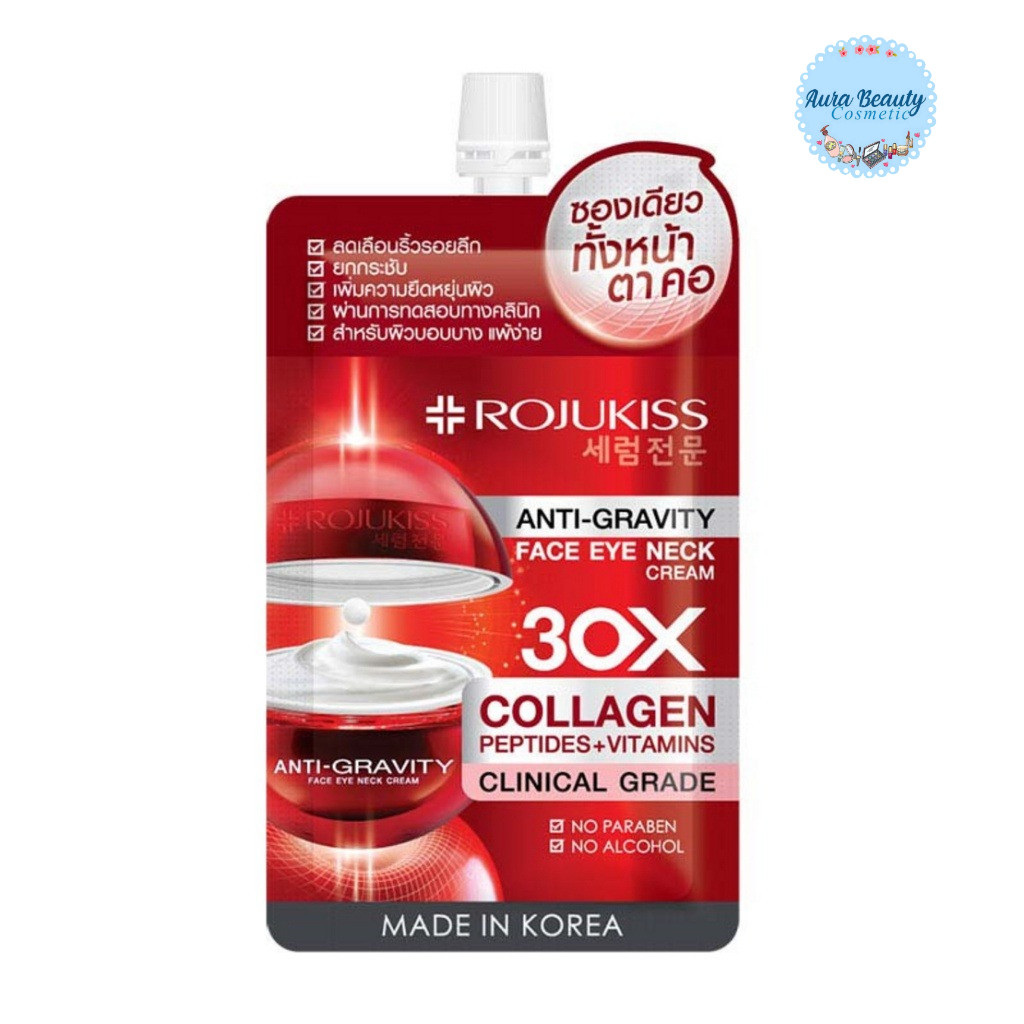(1 ซอง) Rojukiss Anti-Gravity Face Eye Neck Cream 8ml โรจูคิส ครีมบำรุงผิวหน้า รอบดวงตา และลำคอ ผิวชุ่มชื้น ดูกระชับ ✨