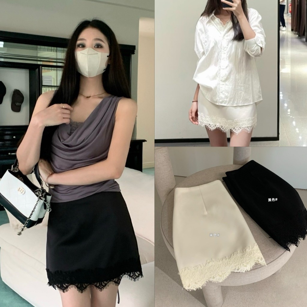 ❤ 🧵 🇰🇷 W9616 กระโปรงสั้น แต่งลูกไม้ มีซับ ซิปหลัง ใส่ง่าย แมทซ์ง่าย งานน่ารัก แฟชั่นเกาหลี TAG WG.WE 🧡