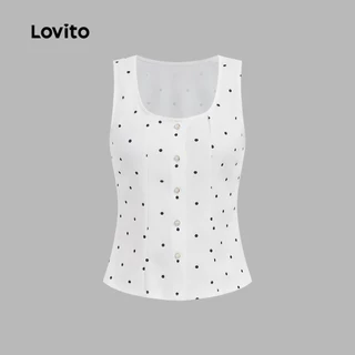(New Arrival) Lovito เสื้อผู้หญิงคอปกติดกระดุมสุดคลาสสิกสําหรับฤดูใบไม้ผลิ/ฤดูร้อน L195ED352