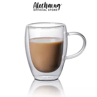 Alechaung แก้วดับเบิ้ลเรเยอร์ แก้วใสสองชั้น Double Wall Glass ใส่ได้ทั้งน้ำเย็น น้ำร้อน แตกเคลมได้
