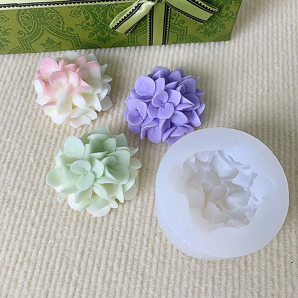 แม่พิมพ์ดอกไม้ไฮเดรนเยียตกแต่งพืชสบู่แม่พิมพ์ดอกไม้เทียน Moulds ช่อดอกไม้ทําดินแม่พิมพ์ซิลิโคนชุดทําเทียน