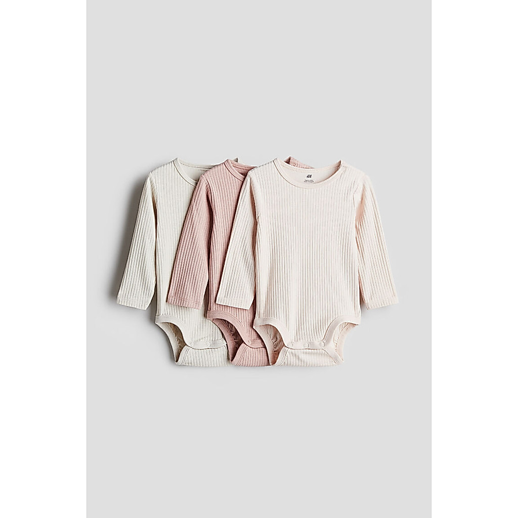 H&M(เอชแอนด์เอ็ม) บอดี้สูทเนื้อผ้าถักลายแพ็ค 3 ชิ้น เด็กอ่อน 993598_16