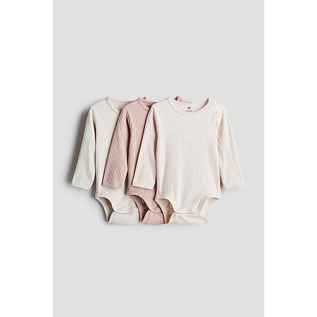 H&M(เอชแอนด์เอ็ม) บอดี้สูทเนื้อผ้าถักลายแพ็ค 3 ชิ้น เด็กอ่อน 993598_16