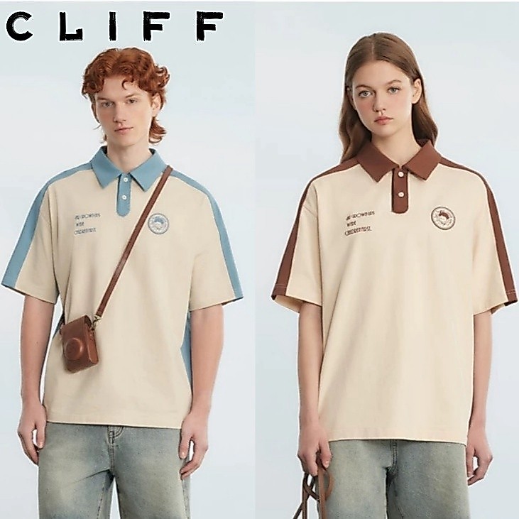 CLIFF แนววินเทจ ยอดนิยม ปกพับ POLO เสื้อ สไตล์ญี่ปุ่นเรียบง่าย ใส่ได้ทั้งชายและหญิง