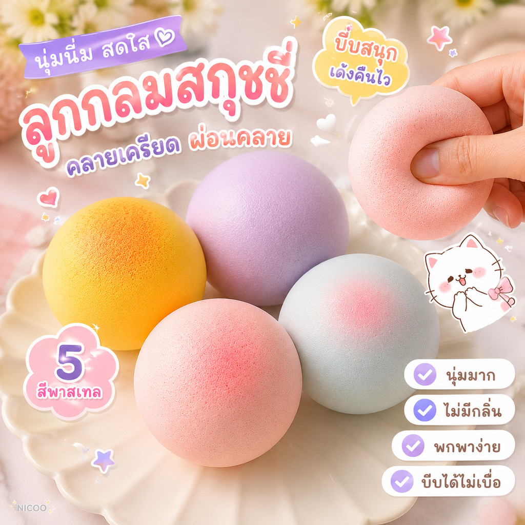 ส่งไวจากไทย สกุชชี่ขนมปังเหนียวหนึบ สโลวรีบาวด์ นุ่มละมุน สีพาสเทลสุ่ม ของเล่นคลายเครียด บีบเพลิน ระบายอารมณ์