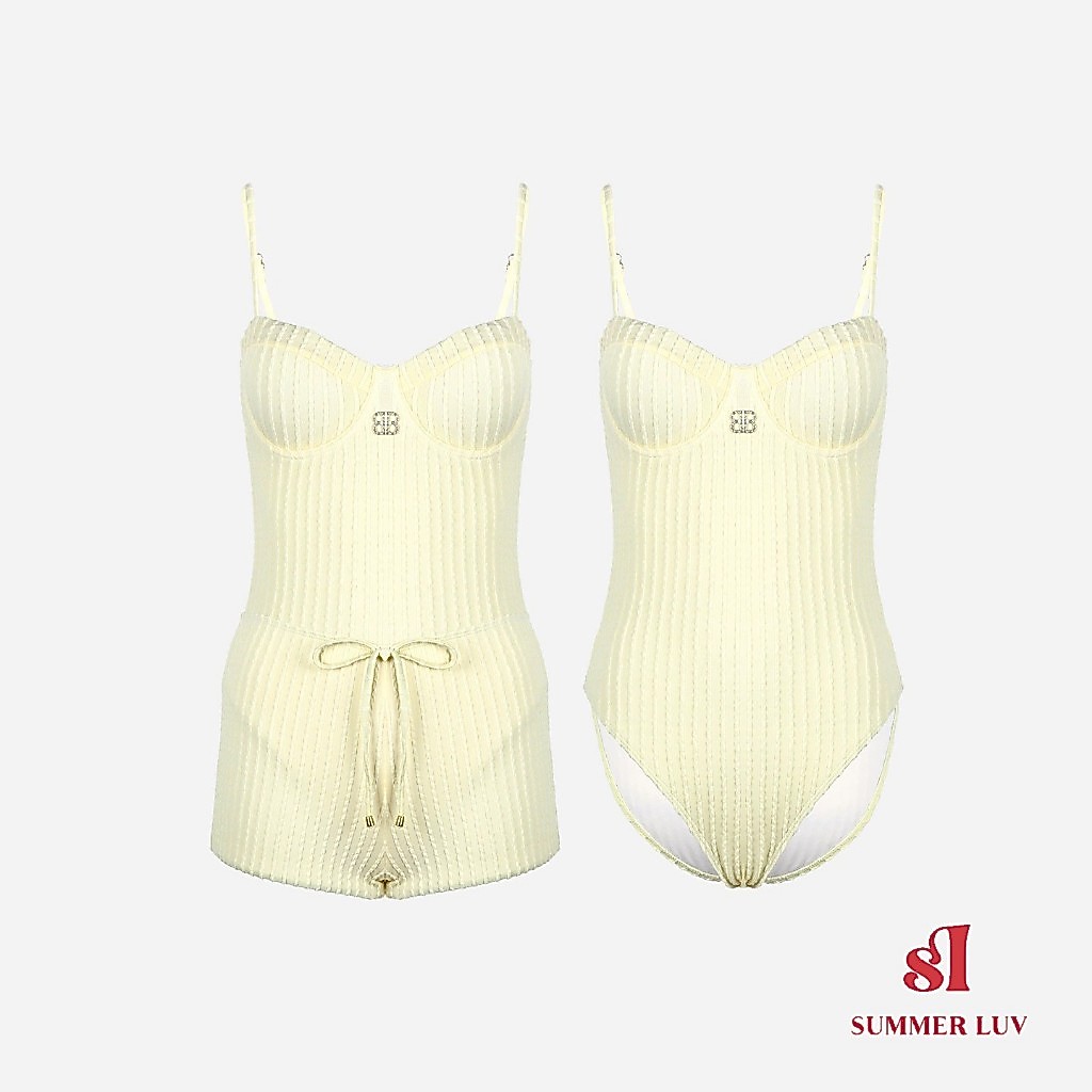 [SUMMER LUV] ส่งไวจากไทย สีดำ สีขาว สามสีเหล็กรองรับแถบแนวตั้งชุดว่ายน้ําชิ้นเดียวนักมวยชุดสองชิ้น