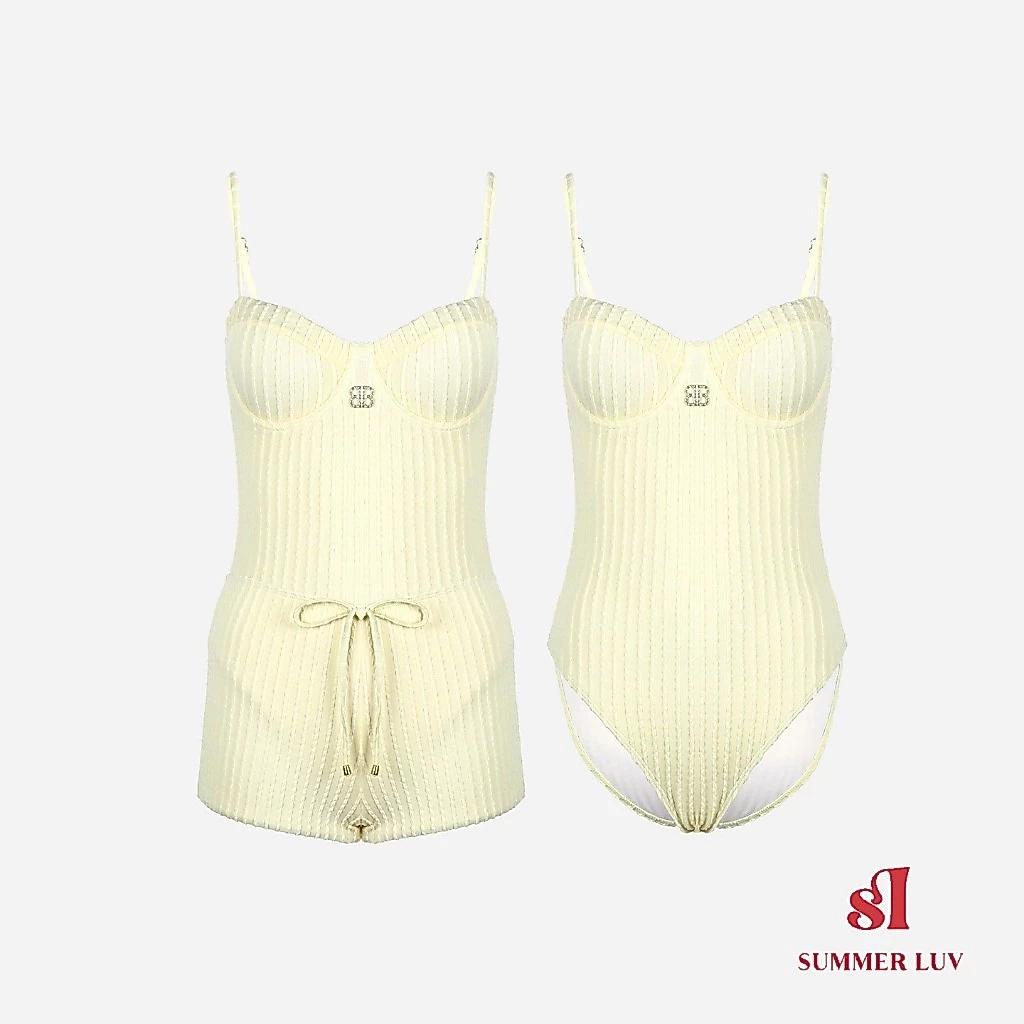 [SUMMER LUV] ส่งไวจากไทย สีดำ สีขาว สามสีเหล็กรองรับแถบแนวตั้งชุดว่ายน้ําชิ้นเดียวนักมวยชุดสองชิ้น