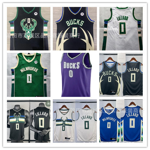 จัดส่งในวันเดียวกัน!!Milwaukee Bucks Bucks 0 Lillard Lillard City Edition ชุดบาสเก็ตบอลปัก