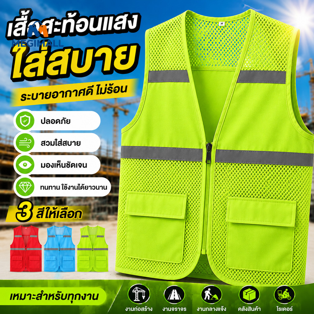 💨ระบายอากาศดี + ไม่อับชื้น เสื้อกั๊กสะท้อนแสง เสื้อกั๊กสะท้อนแสงมีกระเป๋า ชุดปั่นจักรยาน กั๊กจราจร
