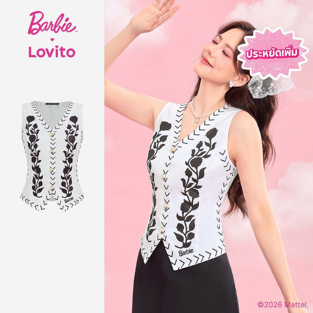 Barbie™ X Lovito เสื้อลำลองทรงสวย กระดุมหน้าผ่าข้าง สำหรับฤดูใบไม้ผลิ/ฤดูร้อน สำหรับผู้หญิง TKBL4PAD003
