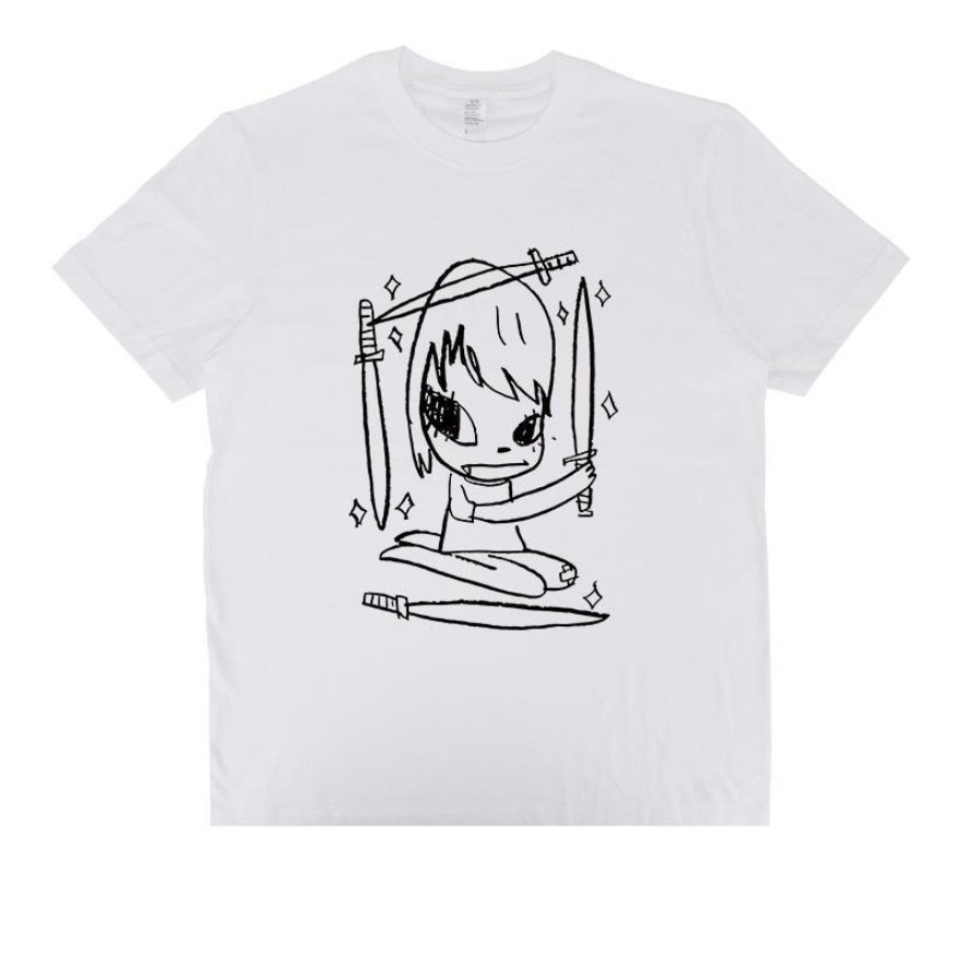ผ้าฝ้าย 100% Yoshitomo Nara เสื้อยืดแขนสั้น Yoshitomo Nara Yoshitomo Nara Graffiti Casual ผู้ชายผู้ห