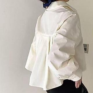 Korea Women Fashion loose long sleeve ladies lapel collar shirt pure color blouse#w650