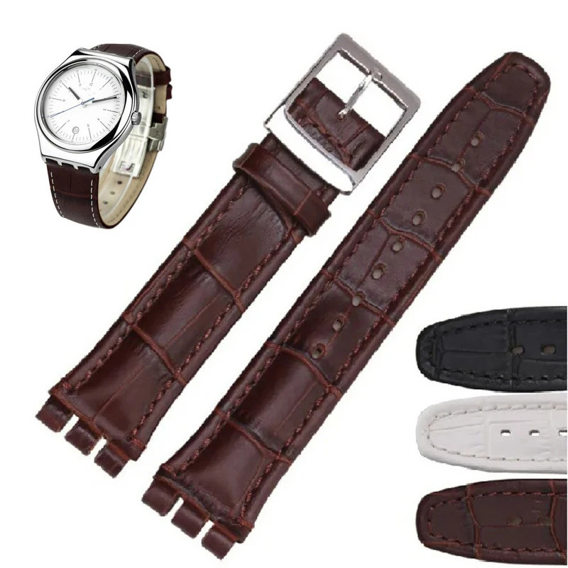 สายนาฬิกาหนังแท้สําหรับ swatch watchband 17mm 19mm นาฬิกาผู้ชายเหล็กสแตนเลส Clasps