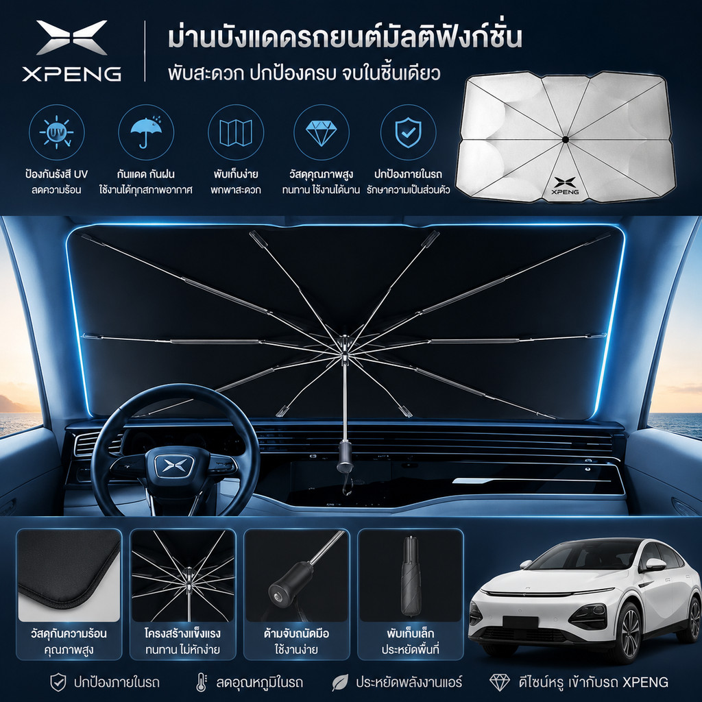 ม่านบังแดดรถยนต์มัลติฟังก์ชั่นพับสะดวกบังแดดเหมาะสําหรับ Xiaopeng รถ P5 P7 P7+P7i M03 G3i G6 G7 G9 X