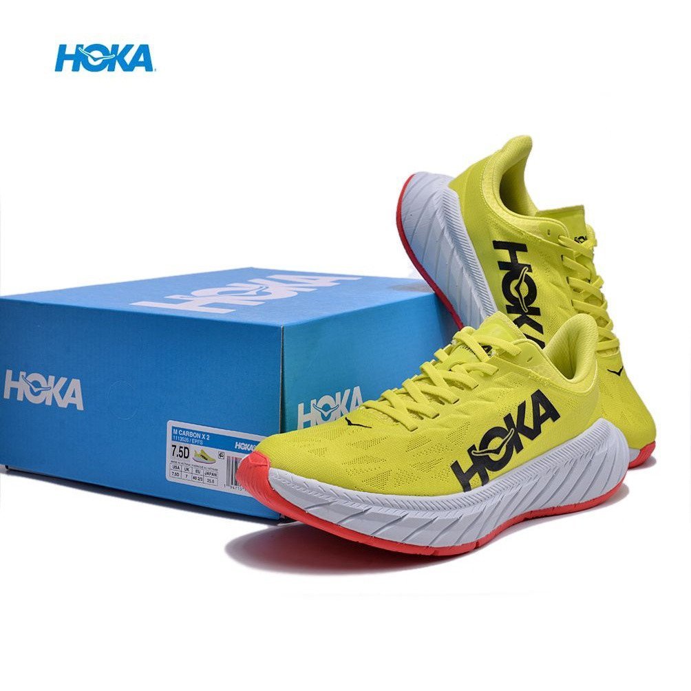 HOKA ONE ONE CARBON X2 Fluorescent yellow black Shock Absorption Low Sports Running shoes N0UP