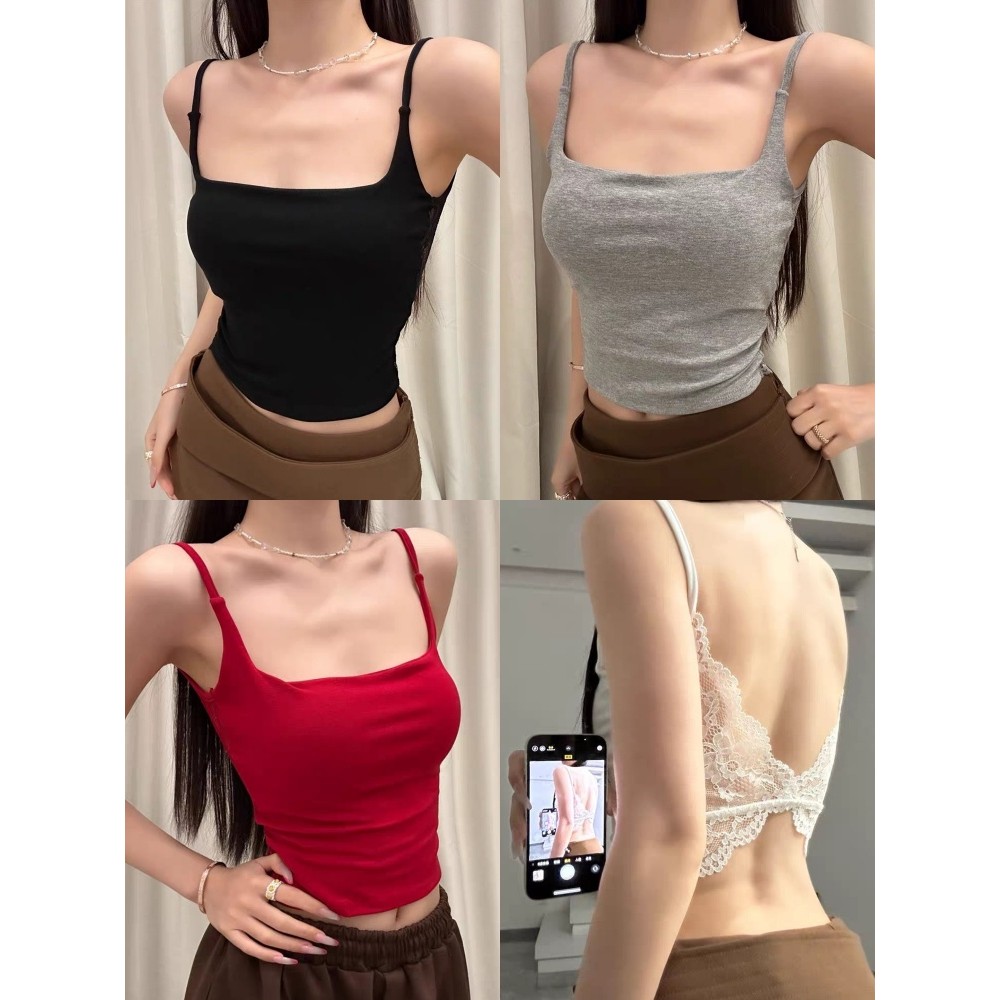 Evelynเสื้อแขนกุด ดีเทลลูกไม้หลัง มีฟองน้ำ