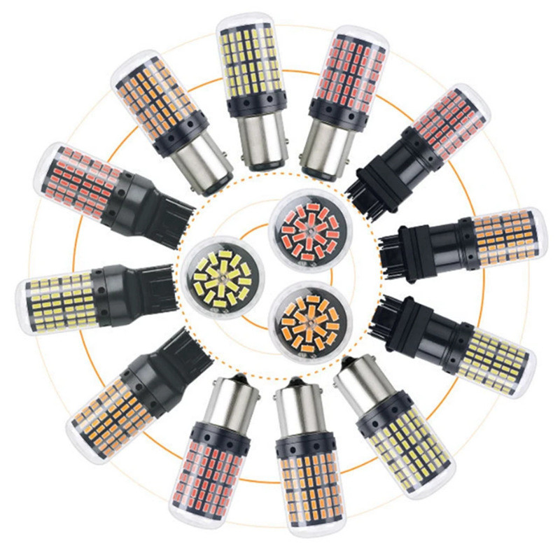 รถ LED ไฟเลี้ยวถอดรหัส Anti-Sbrobe 1156 3014 144smd 1157 ไฟเบรค T20 BAU15S CZCS