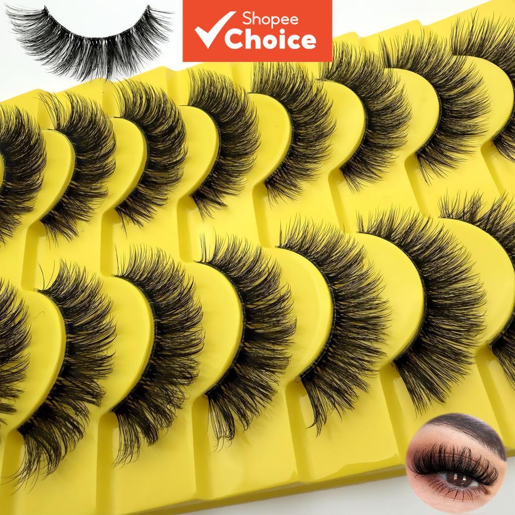 Cat Eye Faux Mink Lashes 10 คู่ 3D หนา Volume D Curl ธรรมชาติ Fluffy Wispy